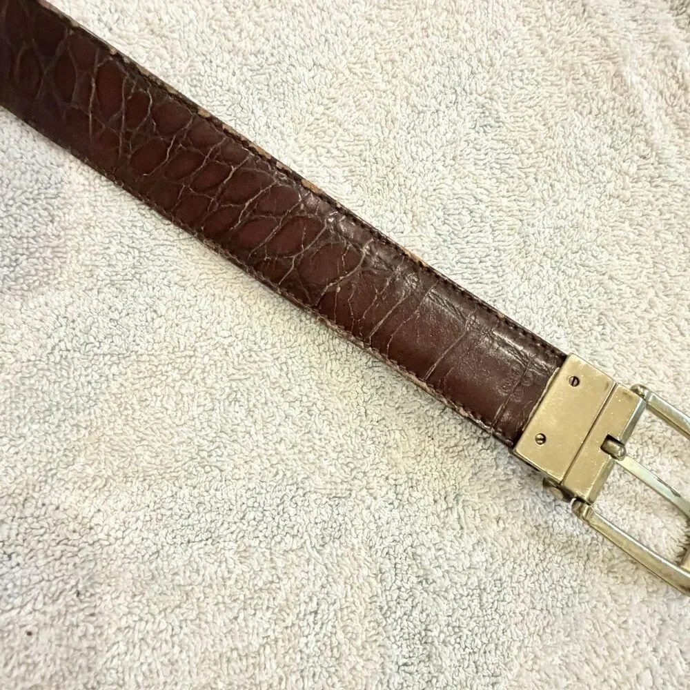 Men’s Brown Black Leather Belt Reversible Brass Buckle 38 Classic Golf 1” wide